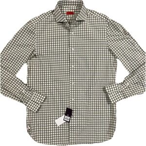 NWT ISAIA Napoli Plaid Gingham Check Leucaita Size 39 Long‎ Sleeve Button Up